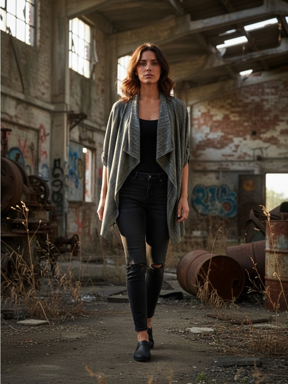 Open-Front Heathered Gray Women’s Sweater Cardigan